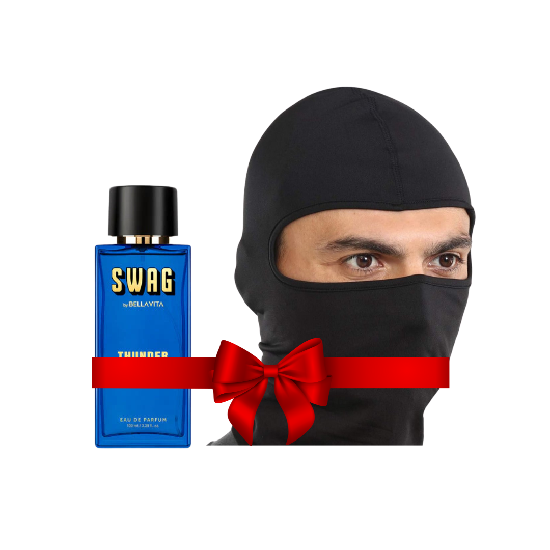 SWAG THUNDER Perfume for Men - Eau De Parfum for Men + Windproof Balaclava Ski Mask for Men & Women - Cold Weather Face Gear for Motorcycle Riding & Winter Sports