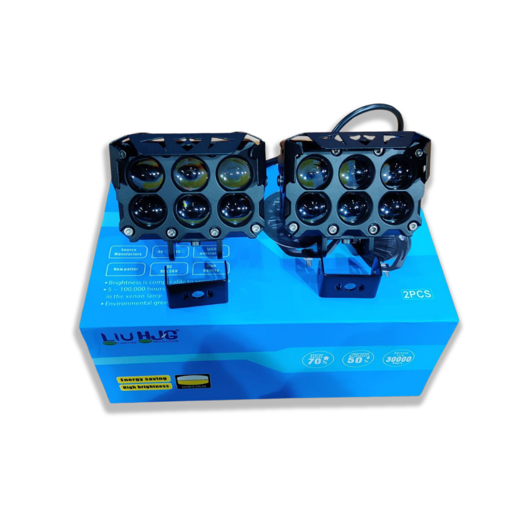 HJG 90W Mega Drive 6-Lens Dual Color Yellow/White LED Fog Lights (Pair)