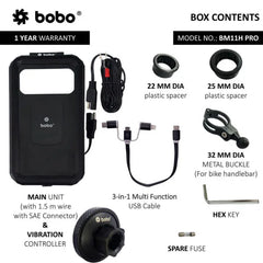 BOBO BM11H PRO Fully Waterproof Bike Phone Holder with Vibration Controller (with Fast 15W Wireless Charger & USB-C Input/Output Port) Motorcycle Mobile Mount