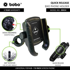 BOBO BM14 Quick Release Enhanced BM4 Bike / Cycle Phone Holder Motorcycle Mobile Mount