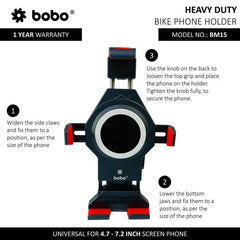 BOBO BM15 Anti-Vibration Metallic Heavy Duty Bike  Cycle Phone Holder Motorcycle Mobile Mount