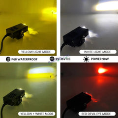 Dual Colour Fog Light Mini Drive Yellow White & Red Devil Eye Slim Drive Light Version 4 With Red Devil Eye And Wiring With Canbus Universal For All Cars and Motorcycles (2Pcs) HJG