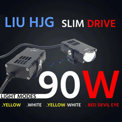 Dual Colour Fog Light Mini Drive Yellow White & Red Devil Eye Slim Drive Light Version 4 With Red Devil Eye And Wiring With Canbus Universal For All Cars and Motorcycles (2Pcs) HJG