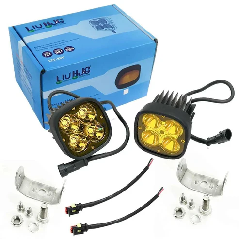 60 Watt HJG 4 LED CREE Fog Light – Auxiliary Light with Yellow Cover for All Motorcycles
