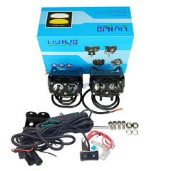 HJG Future Eyes 2 Lens with Wiring Kit Foglight 60W 2 Lens Future Eyes Fog Projector Lens 2pc Foglight White/Yellow/Flash Modes 60W Foglight LED Fog Lights White/Yellow/Flash (60W) Universal For All Cars Bikes LIU HJG Future Eyes 2 with Wiring Harness Kit