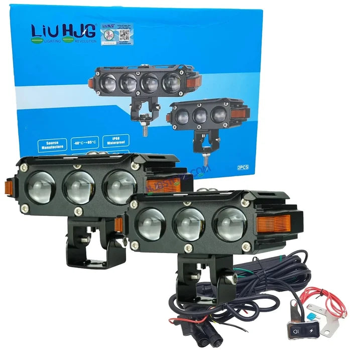 HJG Hazard Series Foglight Triple 3 Lens 120W S61 3 Lens Projector Fog with Red Amber DRL with harness