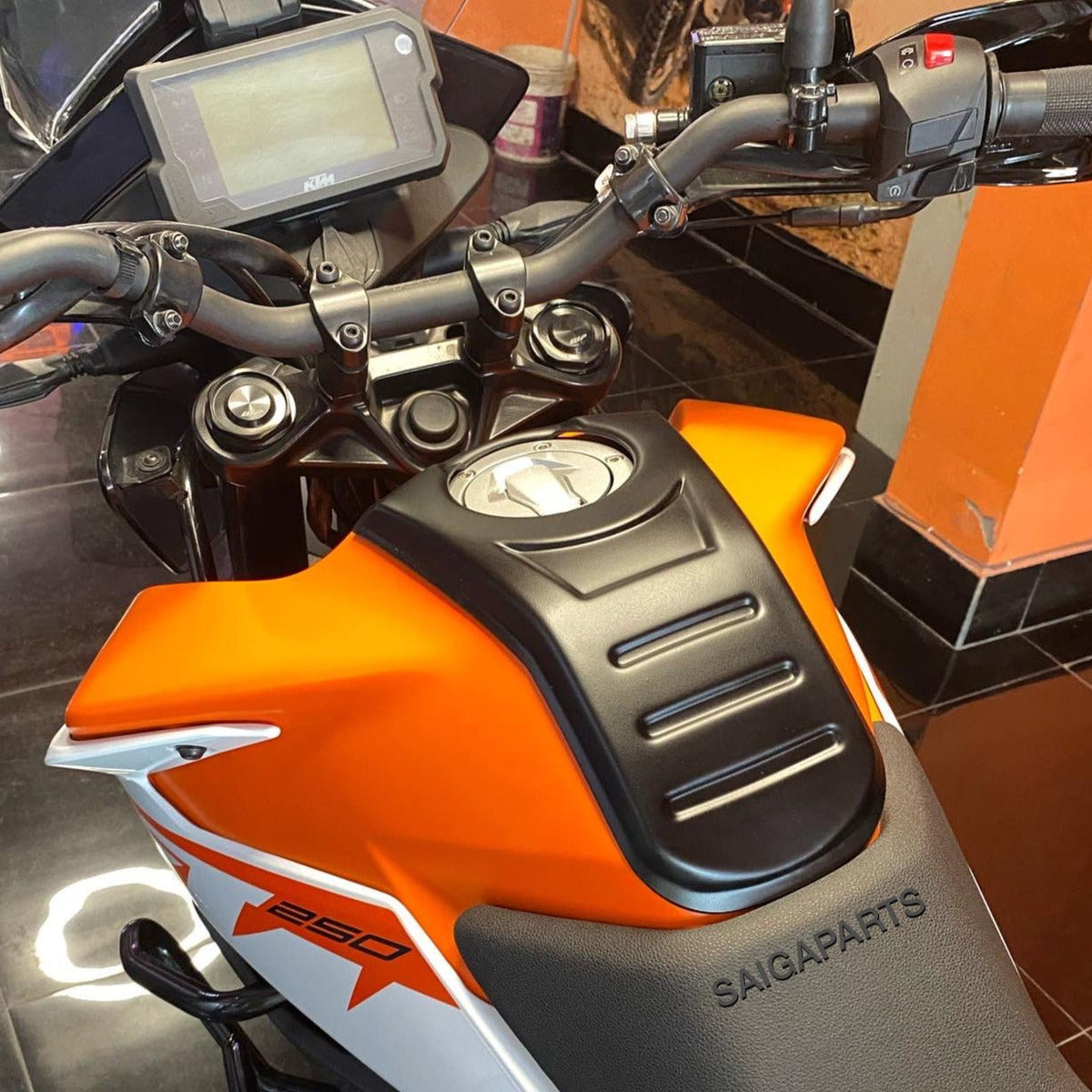 KTM Adventure Accessories | KTM Adv Accessories | KTM Adventure Tank Protection | Best Tank Pad Cover | Tank Scratch Protection | Modified Looks | Fits KTM Adventure | Saiga Parts Modification Accessories