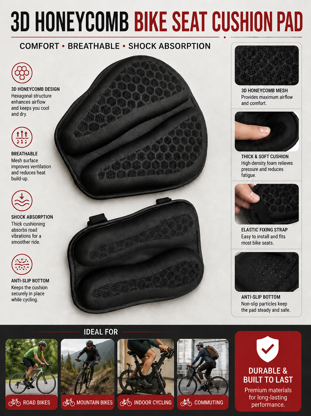 Motorcycle Honeycomb Gel Air Seat Cushion for  Motorcycle and Car Lumbar Support - Universal Fit & Breathable Design-Viral