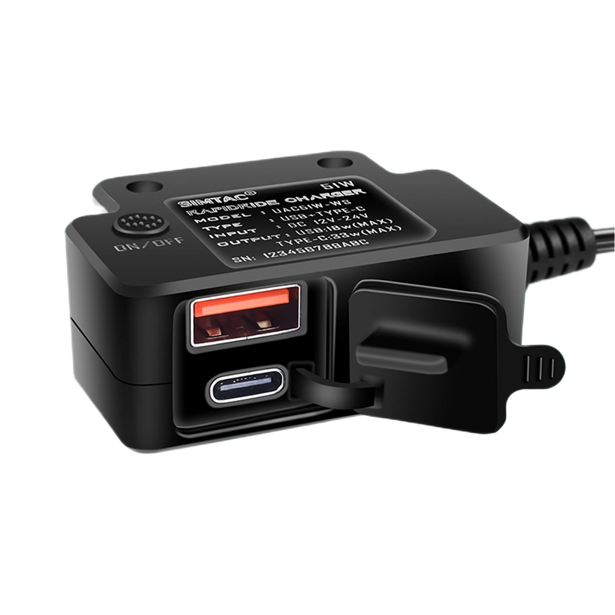 Simtac rapidride duo 51w charger with USB-A & Type-C
