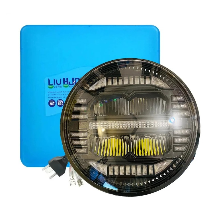 HJG 7 Inch Minus White LED Headlight Assembly – 75-120W CREE/Osram, Multicolor, Compatible with Royal Enfield, Thar, Jeep & Gypsy