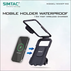 SIMTAC Mobile Holder Waterproof Wireless Charger With USB C For Bikes/ Scooters| MHWPWC-15C