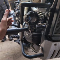 Cross Crash Guard with Delrin (Round) Sliders leg guard/Crash Guard for Yezdi Scrambler and Yezdi Adventure