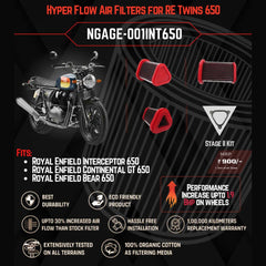 NGAGE Hyper Flow Air Filters for Royal Enfield Twins 650, Interceptor 650, Continental 650 & Bear 650