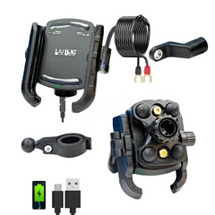 HJG Compact Pro 7579 Type-C Shockproof Mobile Holder with Jaw Grip Damper Anti Vibration with Type-C USB Charger for Bike