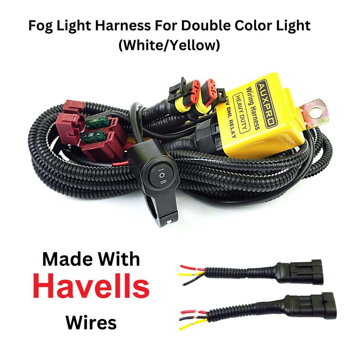 Auxpro Fog Light Wiring Harness Kit For Single Color Light with Metal LED Switch | 1 Year Warranty