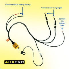 Auxpro Fog Light Wiring Harness Kit For Single Color Light with Metal LED Switch | 1 Year Warranty