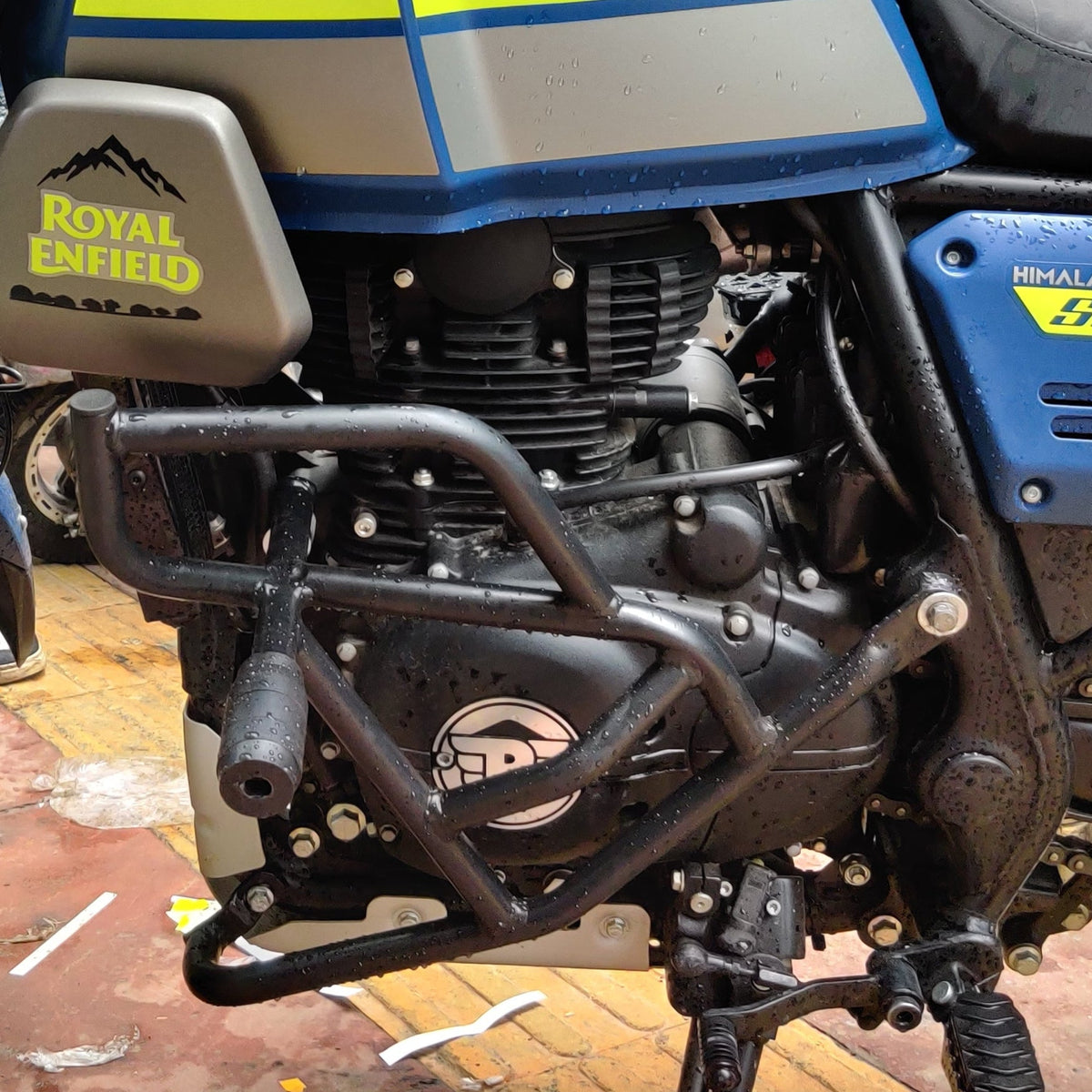 Cross Crash Guard with Delrin Sliders(Round)  for Royal Enfield Scram 411 & Scram  440