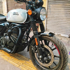 Cross Crash Guard with Delrin Sliders(Flat)Tripod leg guard/Crash Guard for Royal Enfield Hunter, Meteor 350,Reborn 350