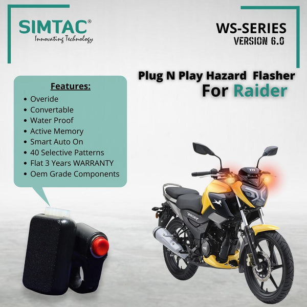 TVS Raider | 125 | Compatible | Simtac | With Switch [V6.0] | PNP Hazard Flasher / Adapter / Module | RDR-WS6