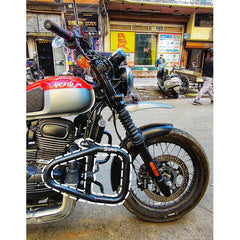 Cross Crash Guard with Delrin Sliders(Round) leg guard/Crash Guard for Jawa 42, Jawa Perak, Yezdi Scrambler, Jawa classic, TVS Ronin,